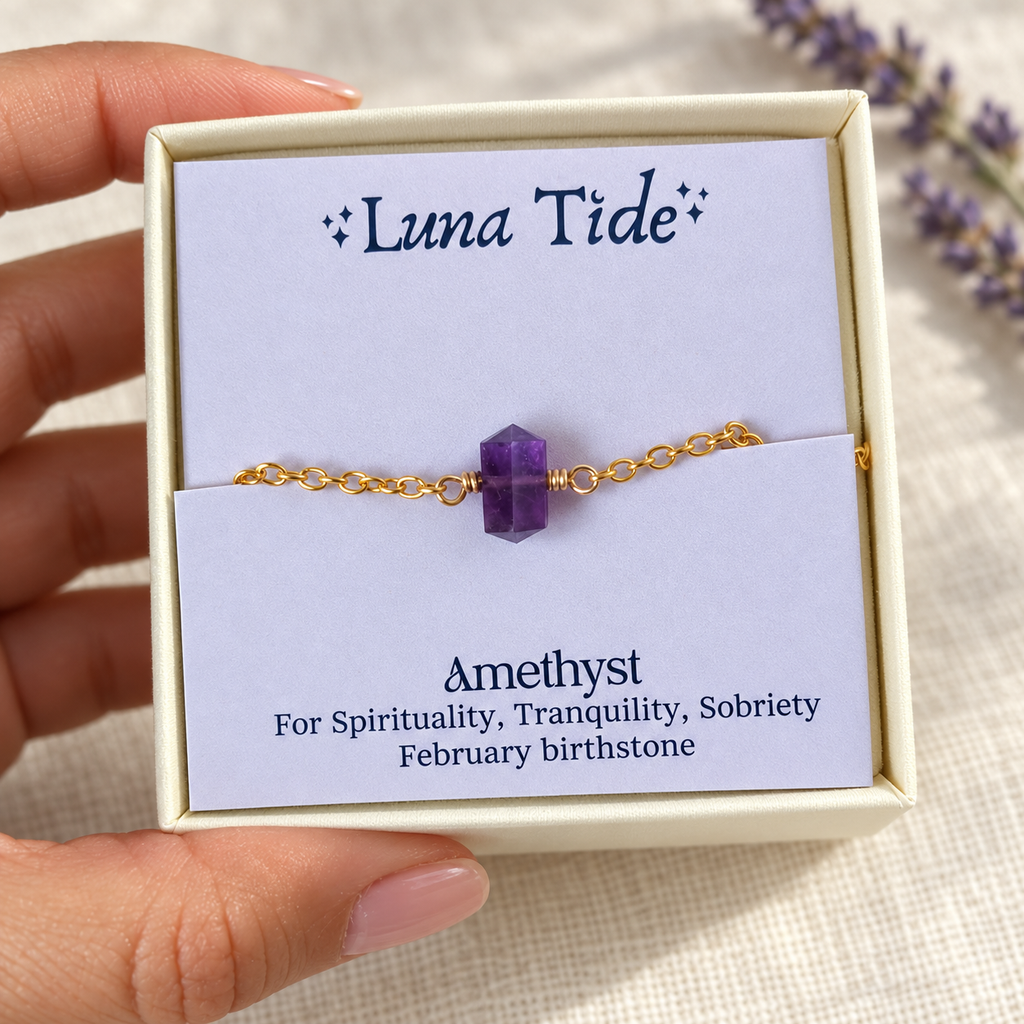 Amethyst Double Terminated Mini Crystal Point Bracelet