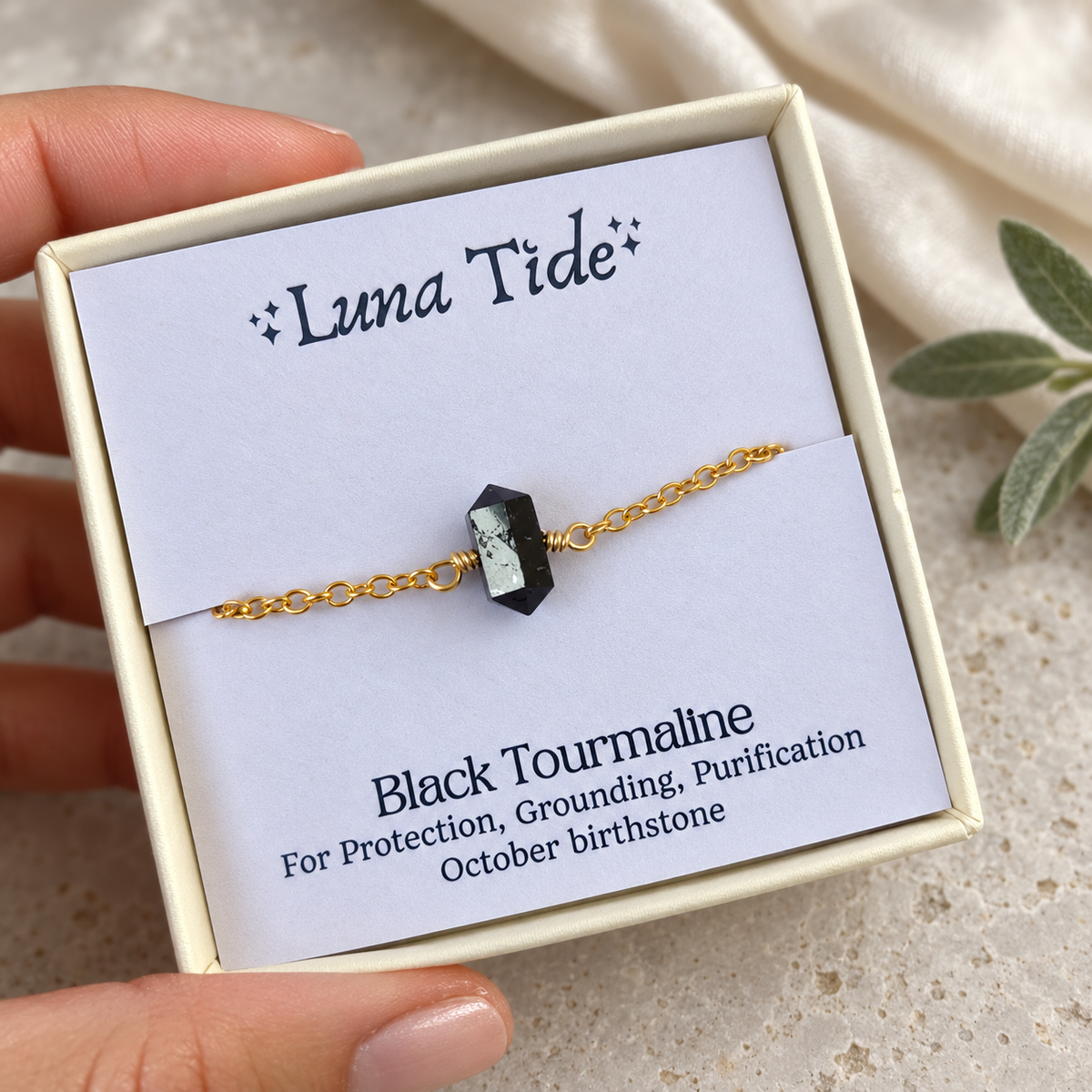 Black Tourmaline Double Terminated Crystal Point Anklet