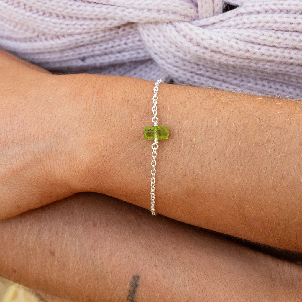 Peridot Double Terminated Mini Crystal Point Bracelet