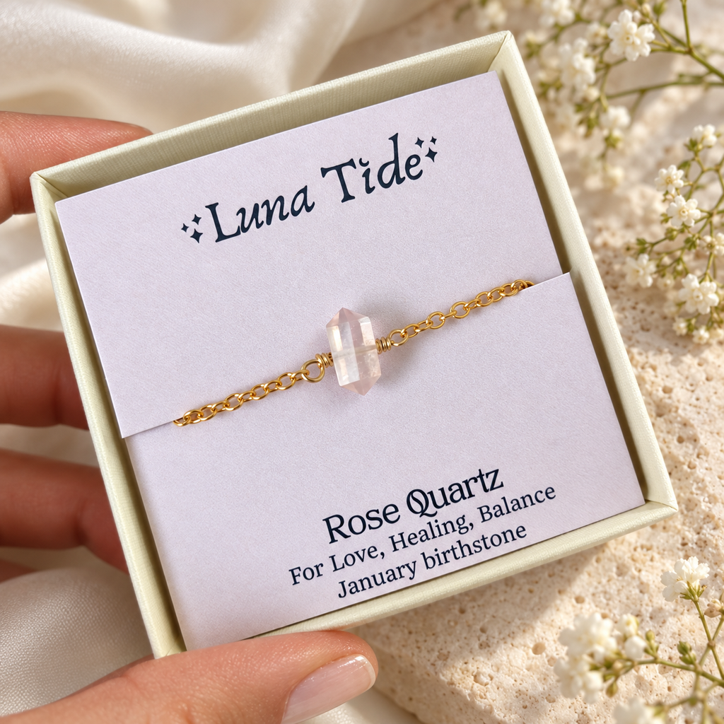 Rose Quartz Double Terminated Mini Crystal Point Bracelet