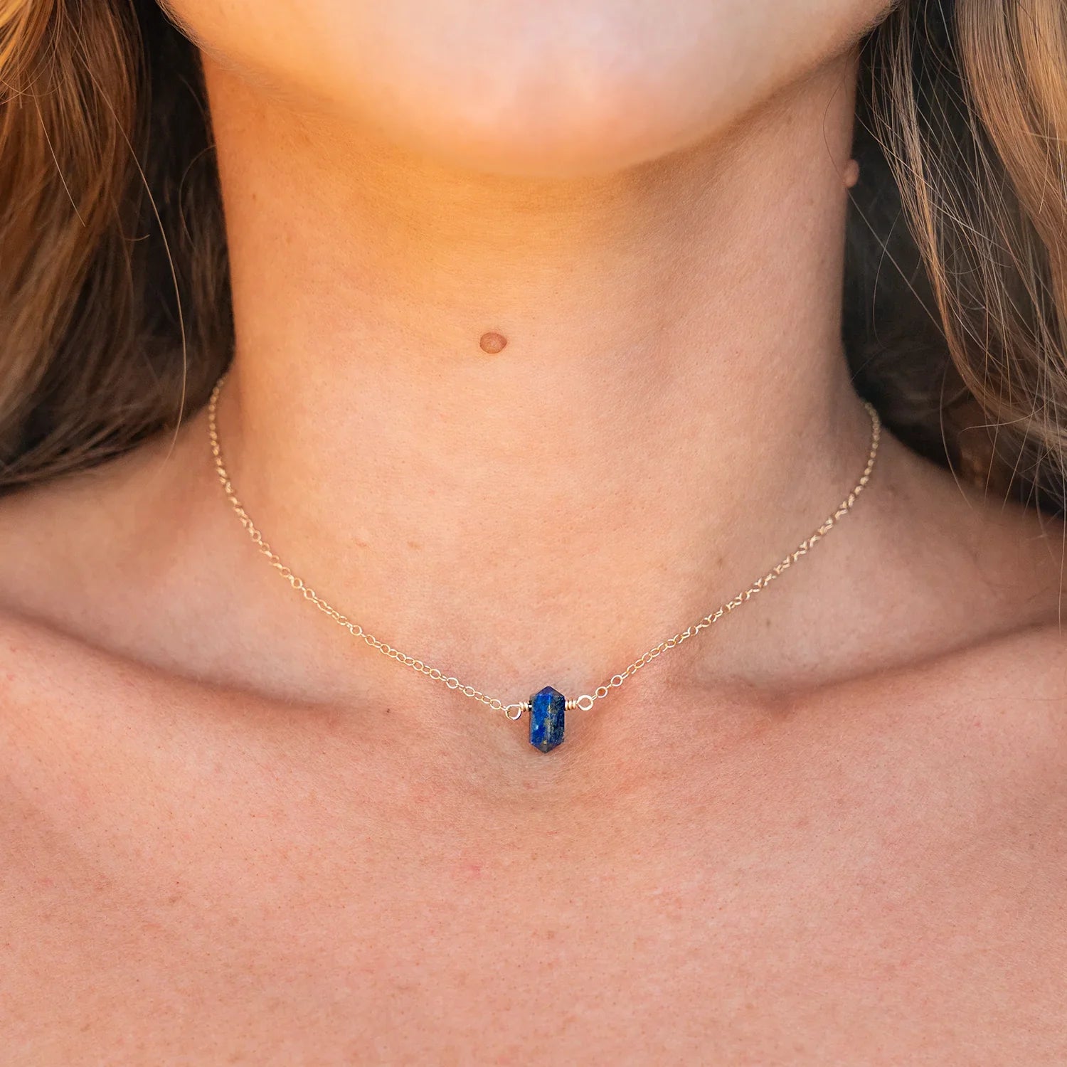 Double Terminated Lapis Lazuli Mini Crystal Point Choker Necklace