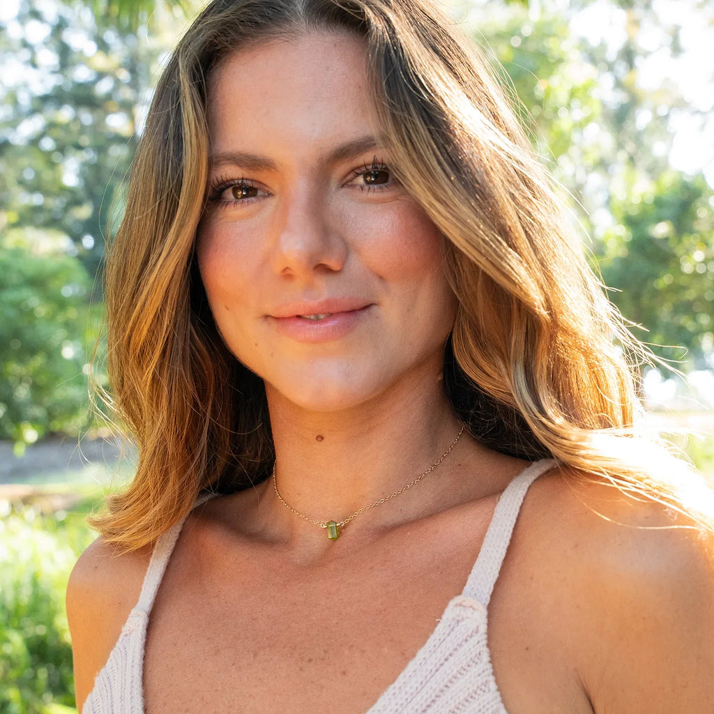 Double Terminated Peridot Mini Crystal Point Choker Necklace