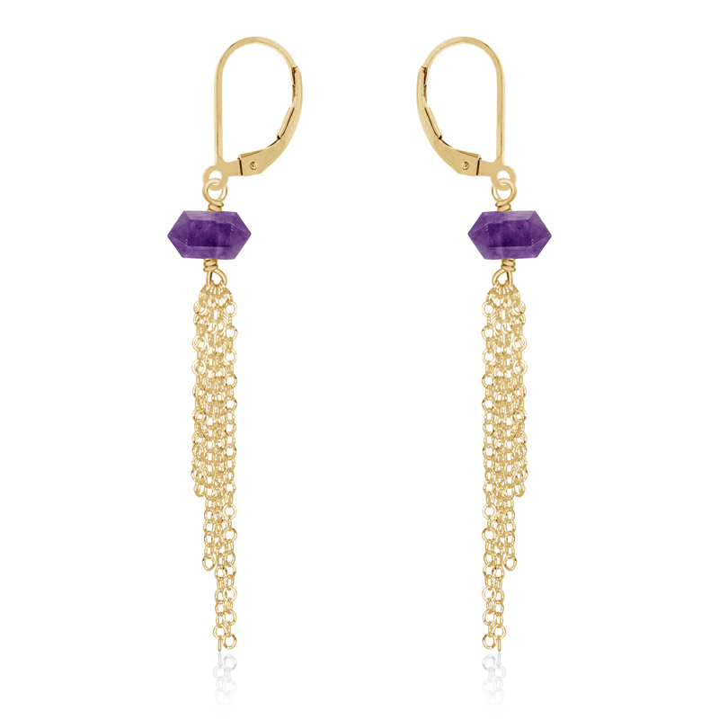 Amethyst Double Terminated Crystal Point Tassel Earrings - Amethyst Double Terminated Crystal Point Tassel Earrings - 14k Gold Fill - Luna Tide Handmade Crystal Jewellery