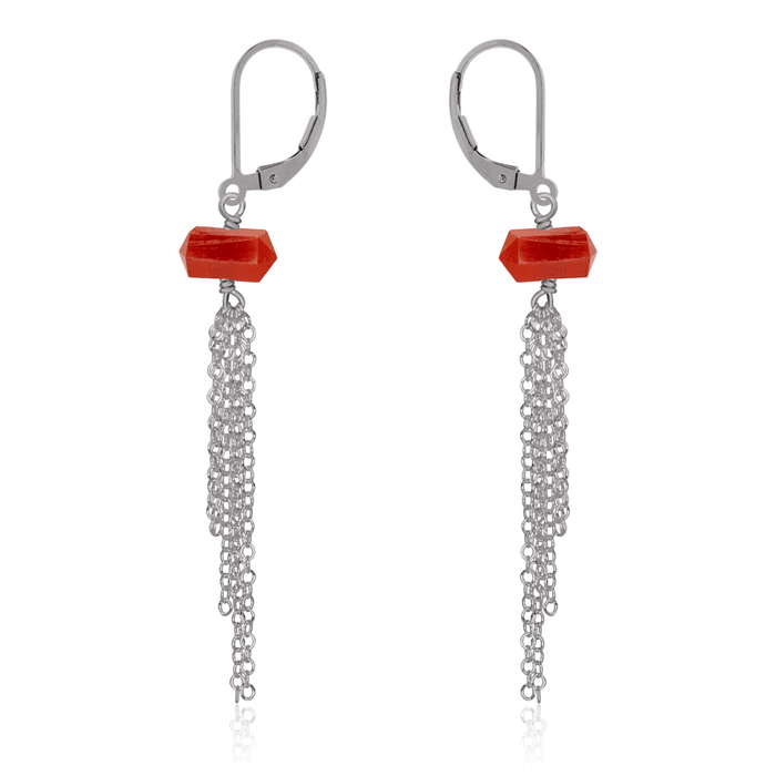 Carnelian Double Terminated Crystal Point Tassel Earrings - Carnelian Double Terminated Crystal Point Tassel Earrings - Stainless Steel - Luna Tide Handmade Crystal Jewellery