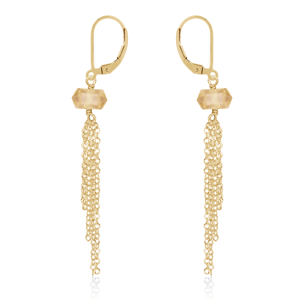 Citrine Double Terminated Crystal Point Tassel Earrings - Citrine Double Terminated Crystal Point Tassel Earrings - 14k Gold Fill - Luna Tide Handmade Crystal Jewellery