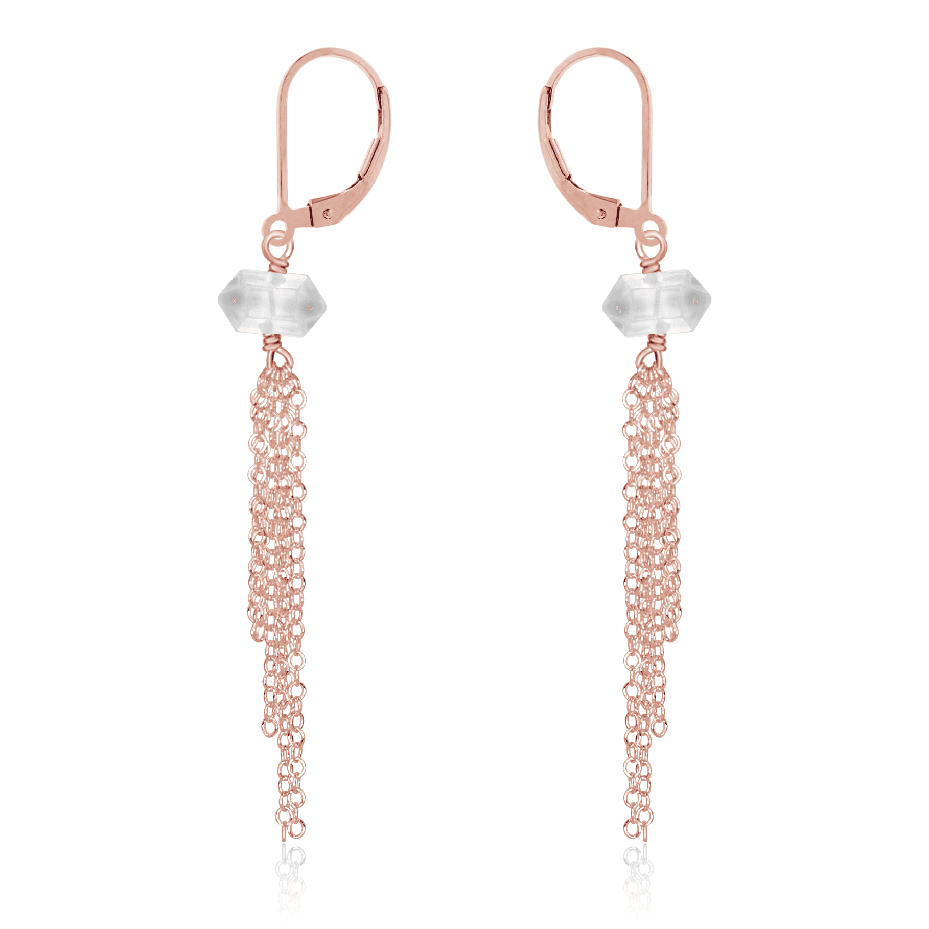 Crystal Quartz Double Terminated Crystal Point Tassel Earrings - Crystal Quartz Double Terminated Crystal Point Tassel Earrings - 14k Rose Gold Fill - Luna Tide Handmade Crystal Jewellery