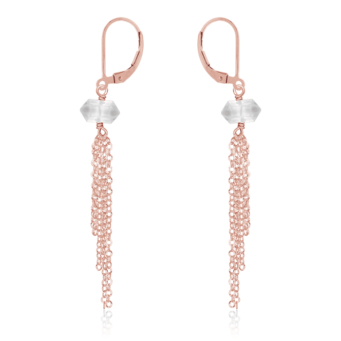 Crystal Quartz Double Terminated Crystal Point Tassel Earrings - Crystal Quartz Double Terminated Crystal Point Tassel Earrings - 14k Rose Gold Fill - Luna Tide Handmade Crystal Jewellery
