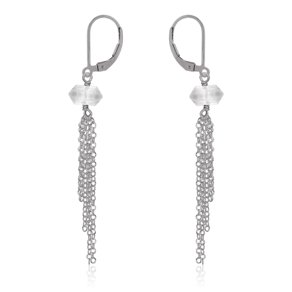 Crystal Quartz Double Terminated Crystal Point Tassel Earrings - Crystal Quartz Double Terminated Crystal Point Tassel Earrings - Stainless Steel - Luna Tide Handmade Crystal Jewellery