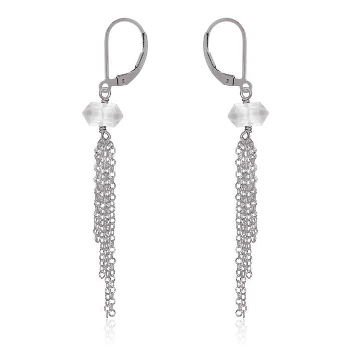 Crystal Quartz Double Terminated Crystal Point Tassel Earrings - Crystal Quartz Double Terminated Crystal Point Tassel Earrings - Stainless Steel - Luna Tide Handmade Crystal Jewellery