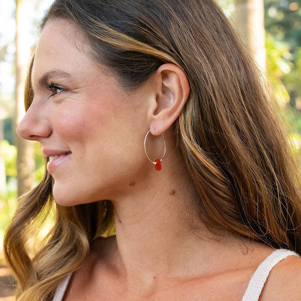 Large Hoop Carnelian Double Terminated Crystal Point Earrings