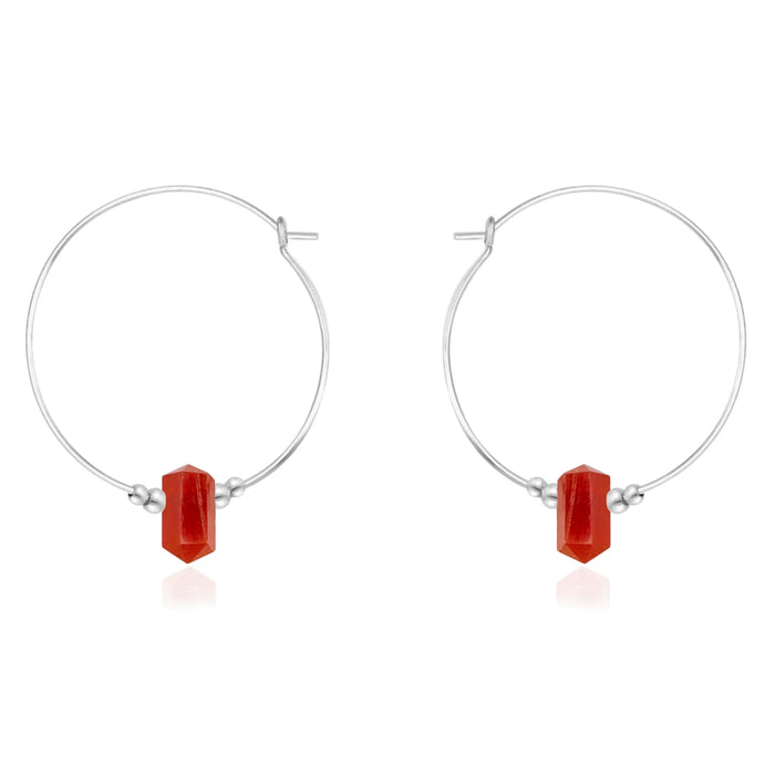 Large Hoop Carnelian Double Terminated Crystal Point Earrings