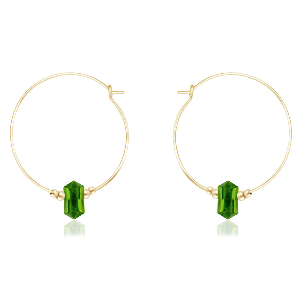 Large Hoop Peridot Double Terminated Crystal Point Earrings
