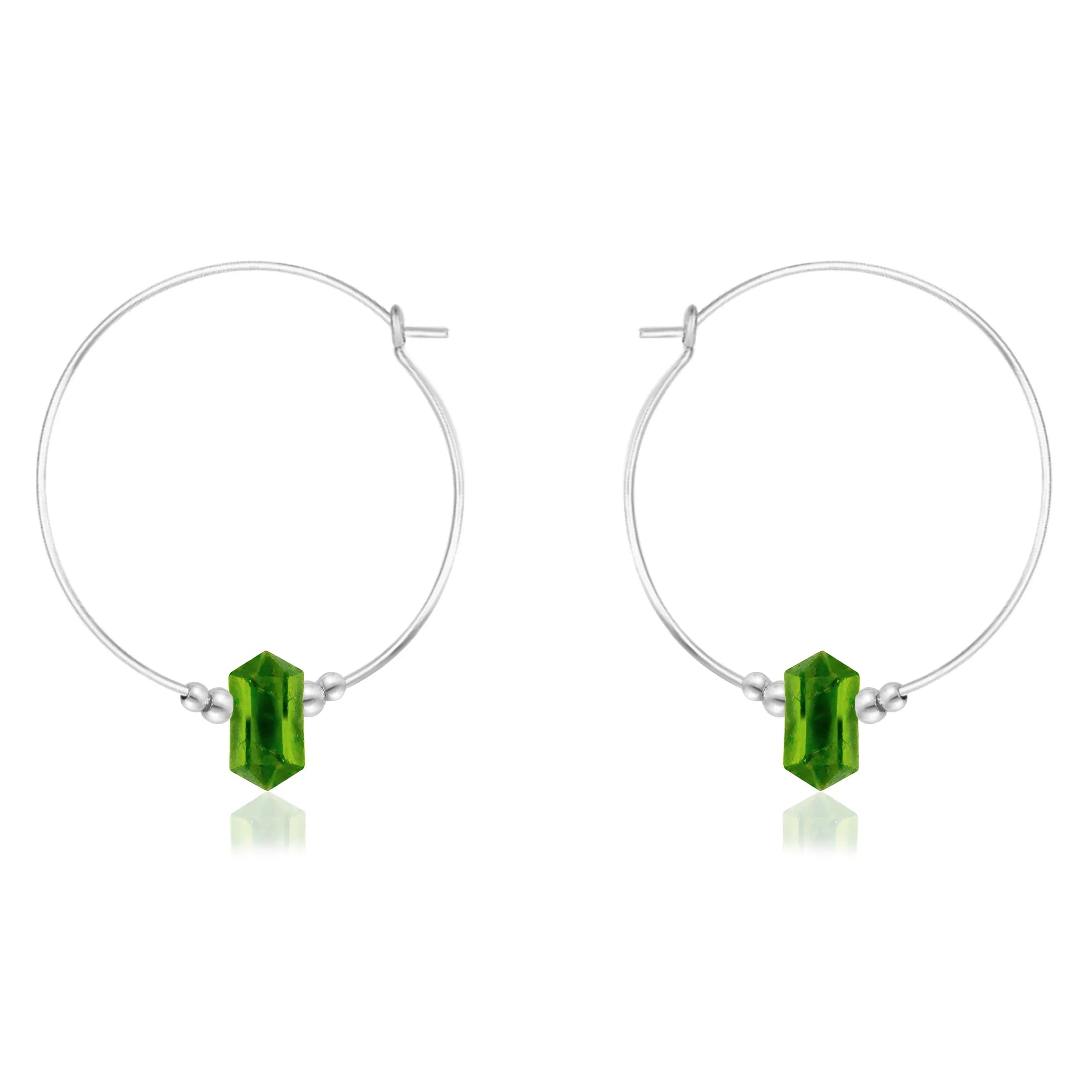 Large Hoop Peridot Double Terminated Crystal Point Earrings