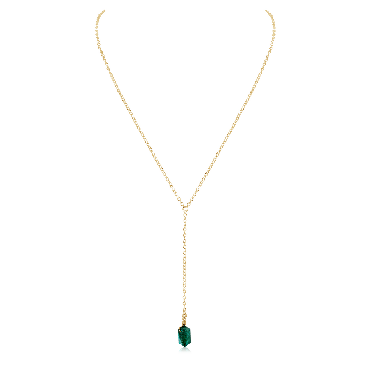Emerald Double Terminated Mini Crystal Point Lariat Necklace