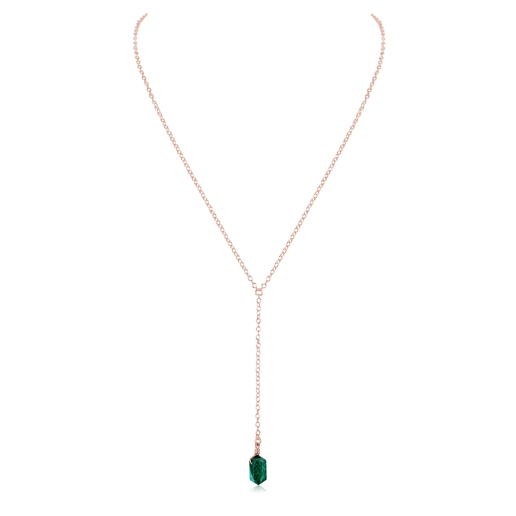 Emerald Double Terminated Mini Crystal Point Lariat Necklace