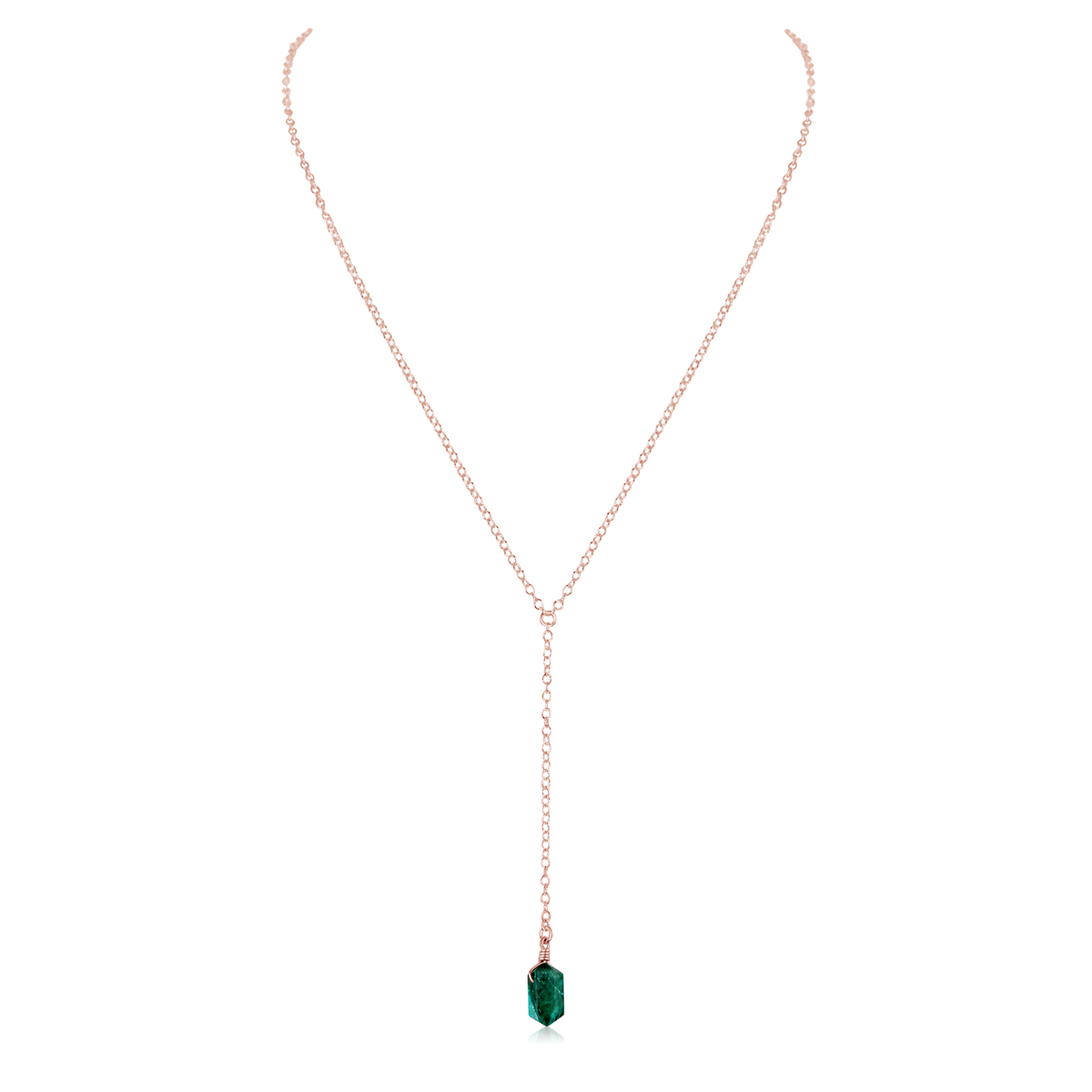 Emerald Double Terminated Mini Crystal Point Lariat Necklace