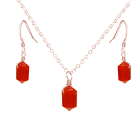 Carnelian Mini Double Terminated Crystal Point Earrings & Necklace Set