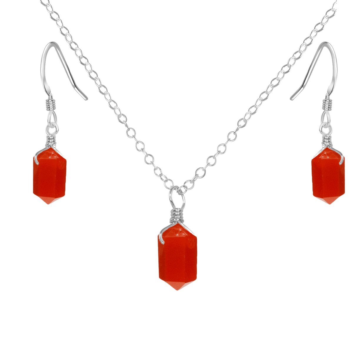 Carnelian Mini Double Terminated Crystal Point Earrings & Necklace Set