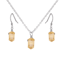 Citrine Mini Double Terminated Crystal Point Earrings & Necklace Set