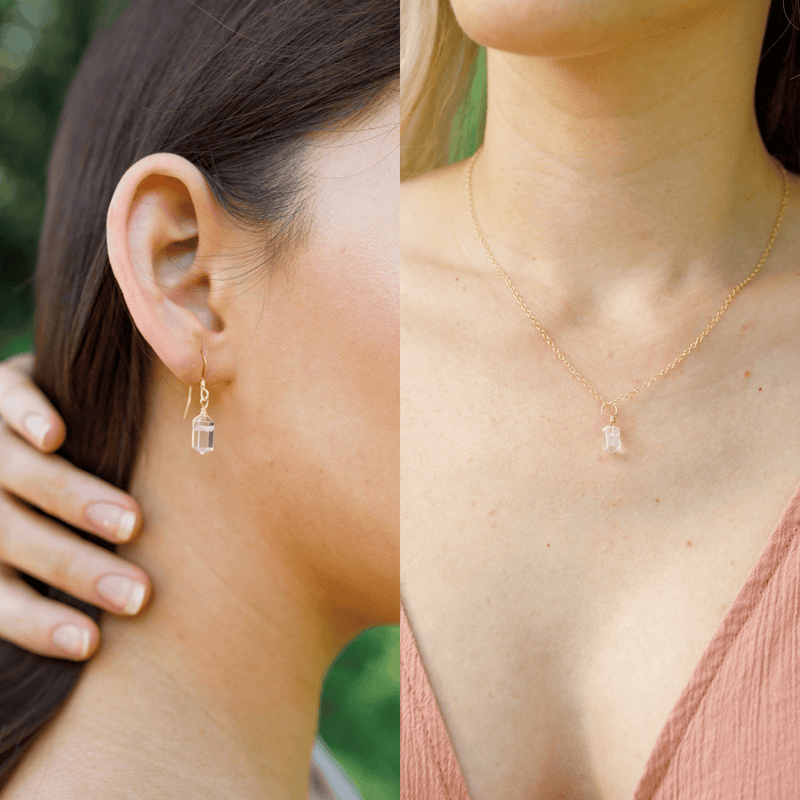 Crystal Quartz Mini Double Terminated Point Earrings & Necklace Set