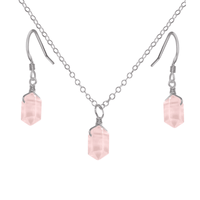 Rose Quartz Mini Double Terminated Crystal Point Earrings & Necklace Set