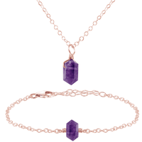 Amethyst Double Terminated Crystal Necklace & Bracelet Set