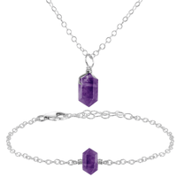 Amethyst Double Terminated Crystal Necklace & Bracelet Set