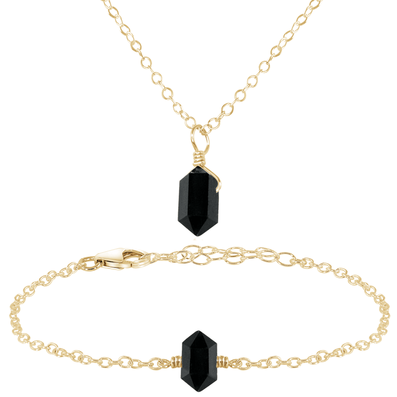 Black Tourmaline Double Terminated Crystal Necklace & Bracelet Set