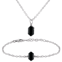Black Tourmaline Double Terminated Crystal Necklace & Bracelet Set