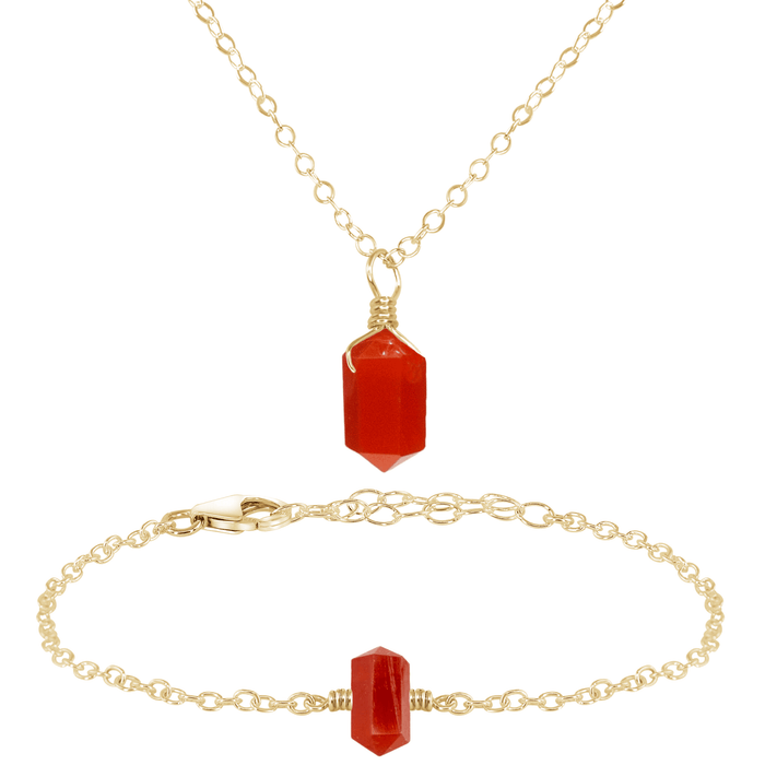 Carnelian Double Terminated Crystal Necklace & Bracelet Set