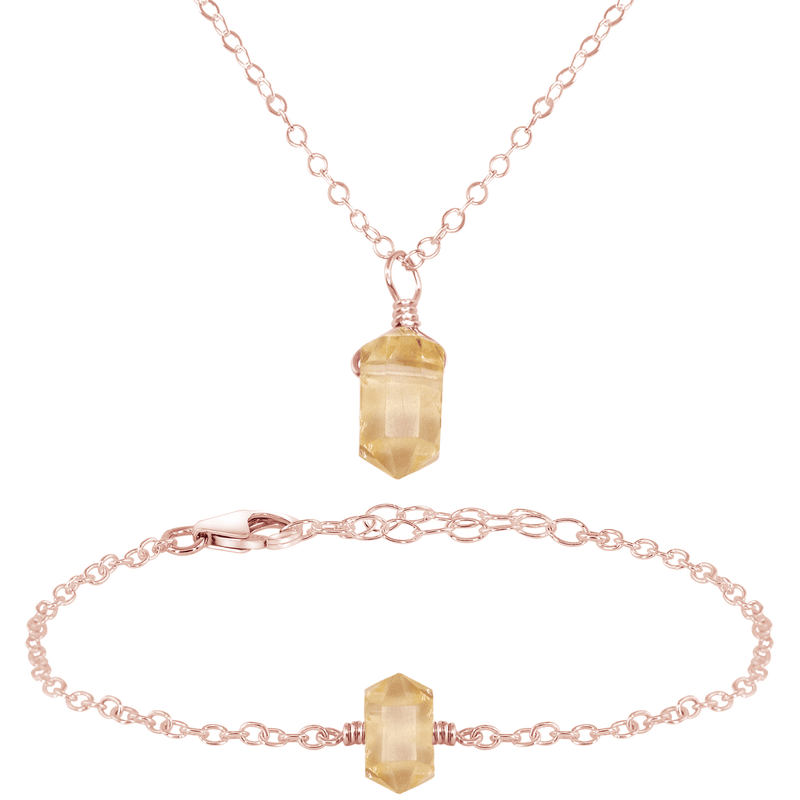 Citrine Double Terminated Crystal Necklace & Bracelet Set