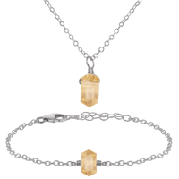 Citrine Double Terminated Crystal Necklace & Bracelet Set
