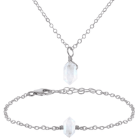 Rainbow Moonstone Double Terminated Crystal Necklace & Bracelet Set