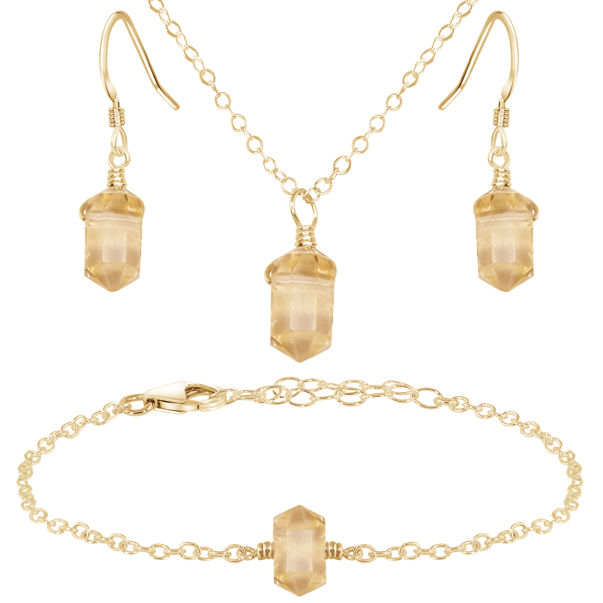 Citrine Double Terminated Crystal Earrings, Necklace & Bracelet Set