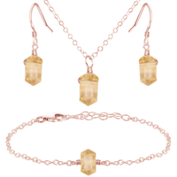 Citrine Double Terminated Crystal Earrings, Necklace & Bracelet Set