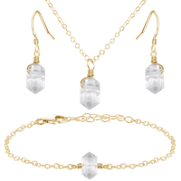 Crystal Quartz Double Terminated Earrings, Necklace & Bracelet Set