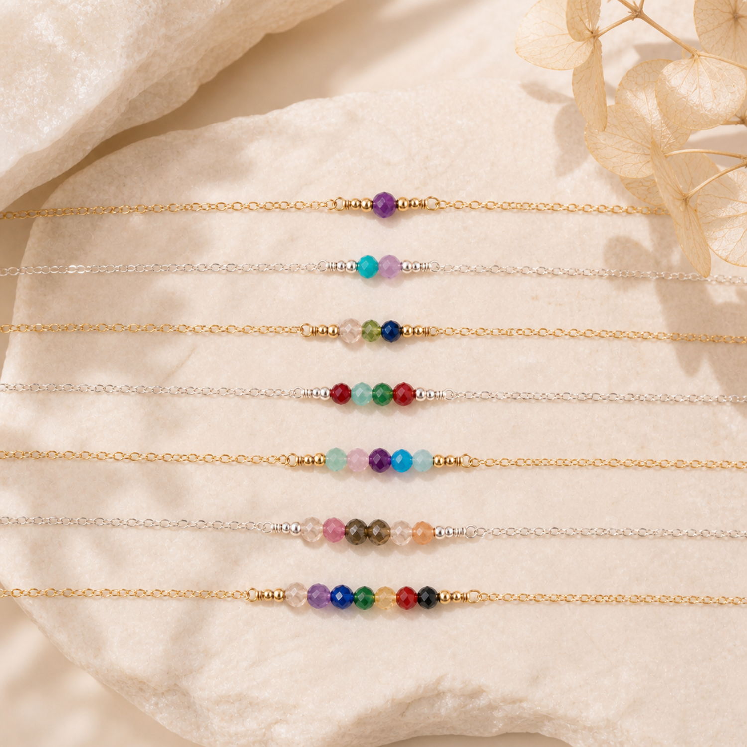 Custom Sparkling Gemstone Faceted Bead Bar Necklace