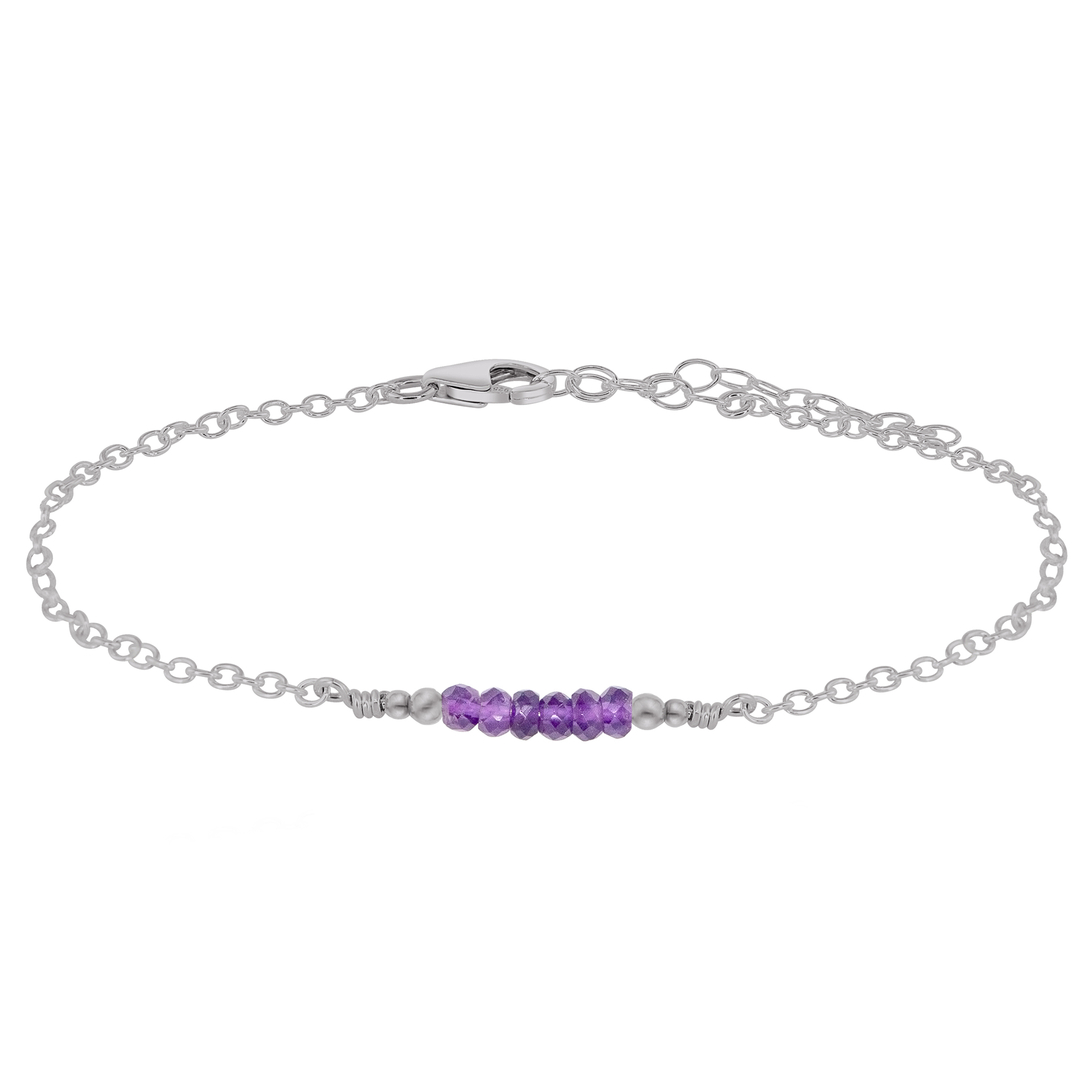 Sparkling Amethyst Gemstone Faceted Bead Bar Anklet - Sparkling Amethyst Gemstone Faceted Bead Bar Anklet - Stainless Steel - Luna Tide Handmade Crystal Jewellery