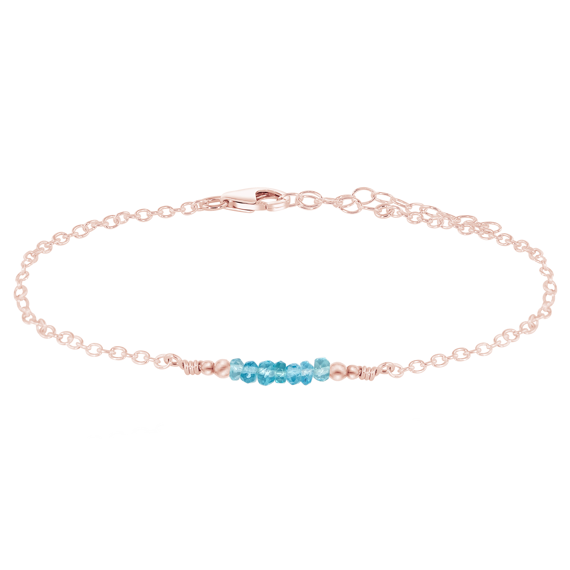 Sparkling Apatite Gemstone Faceted Bead Bar Anklet - Sparkling Apatite Gemstone Faceted Bead Bar Anklet - 14k Rose Gold Fill - Luna Tide Handmade Crystal Jewellery