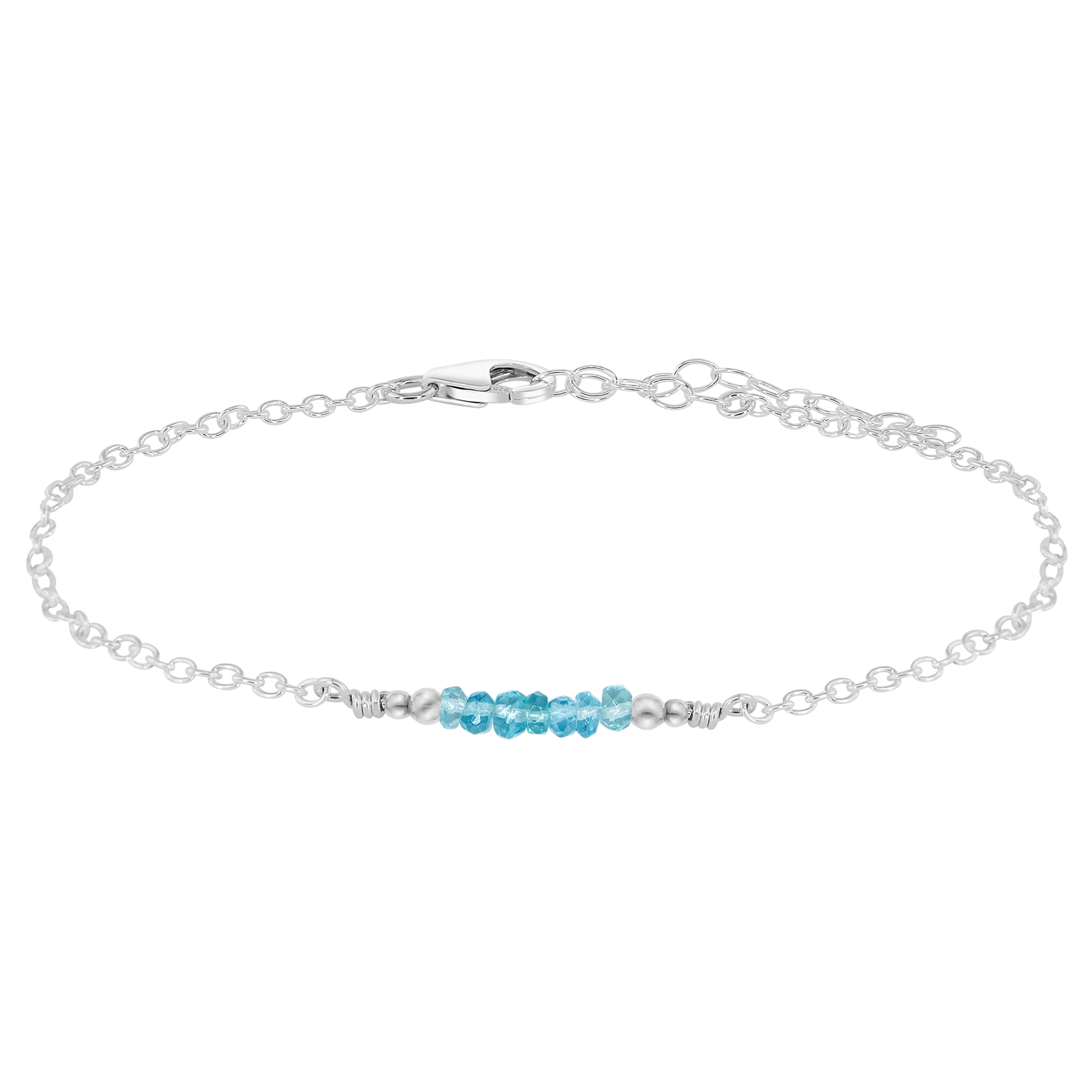 Sparkling Apatite Gemstone Faceted Bead Bar Anklet - Sparkling Apatite Gemstone Faceted Bead Bar Anklet - Sterling Silver - Luna Tide Handmade Crystal Jewellery
