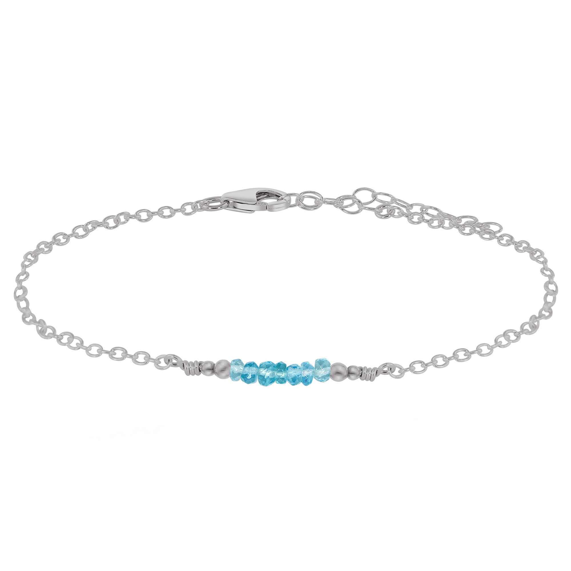 Sparkling Apatite Gemstone Faceted Bead Bar Anklet - Sparkling Apatite Gemstone Faceted Bead Bar Anklet - Stainless Steel - Luna Tide Handmade Crystal Jewellery