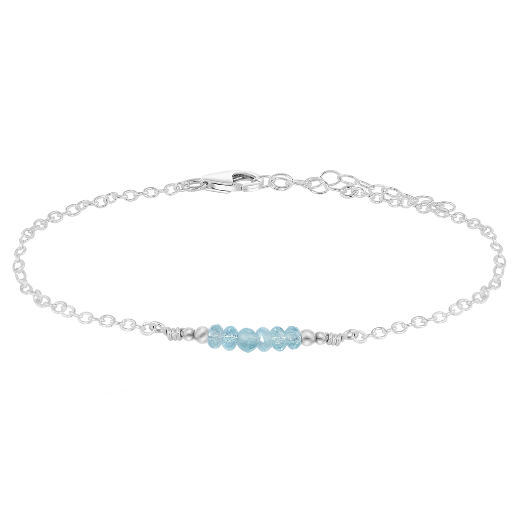 Sparkling Aquamarine Gemstone Faceted Bead Bar Anklet - Sparkling Aquamarine Gemstone Faceted Bead Bar Anklet - Sterling Silver - Luna Tide Handmade Crystal Jewellery