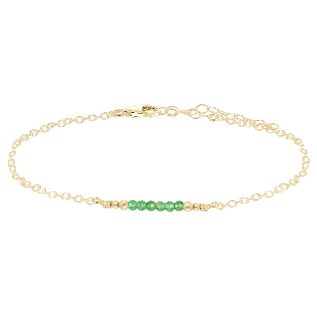 Sparkling Aventurine Gemstone Faceted Bead Bar Anklet - Sparkling Aventurine Gemstone Faceted Bead Bar Anklet - 14k Gold Fill - Luna Tide Handmade Crystal Jewellery