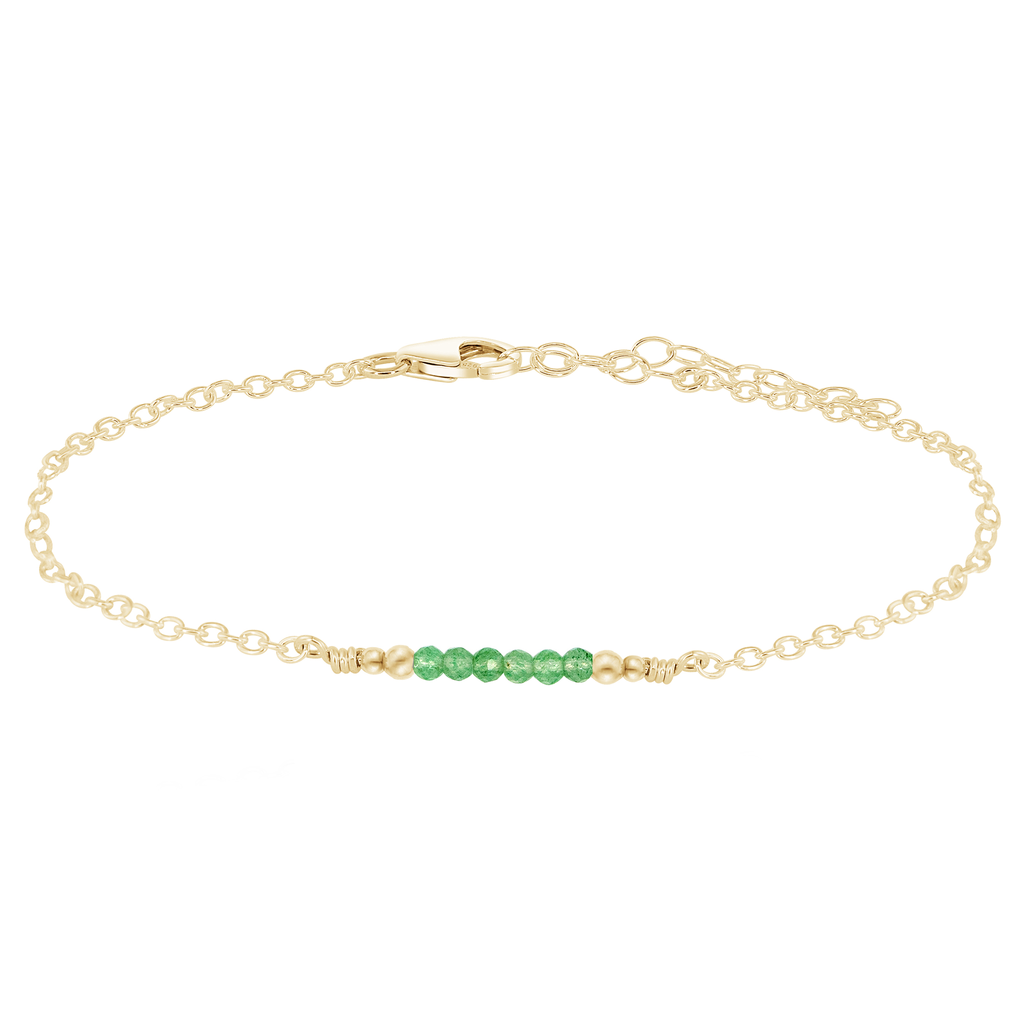 Sparkling Aventurine Gemstone Faceted Bead Bar Anklet - Sparkling Aventurine Gemstone Faceted Bead Bar Anklet - 14k Gold Fill - Luna Tide Handmade Crystal Jewellery