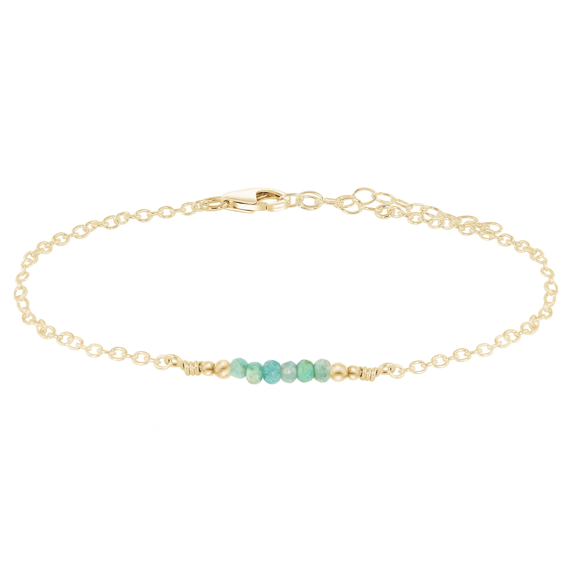 Sparkling Amazonite Gemstone Faceted Bead Bar Anklet - Sparkling Amazonite Gemstone Faceted Bead Bar Anklet - 14k Gold Fill - Luna Tide Handmade Crystal Jewellery