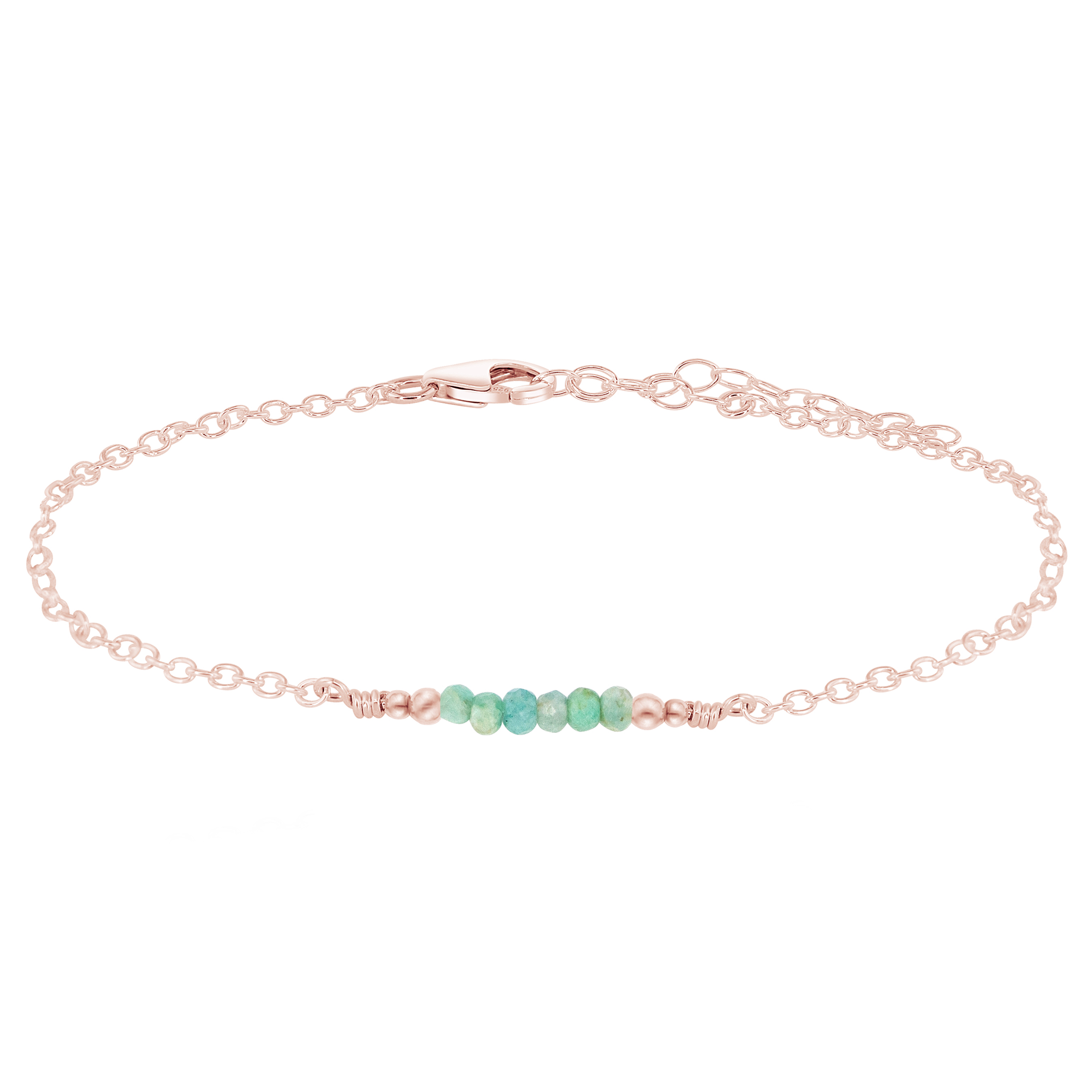 Sparkling Amazonite Gemstone Faceted Bead Bar Anklet - Sparkling Amazonite Gemstone Faceted Bead Bar Anklet - 14k Rose Gold Fill - Luna Tide Handmade Crystal Jewellery