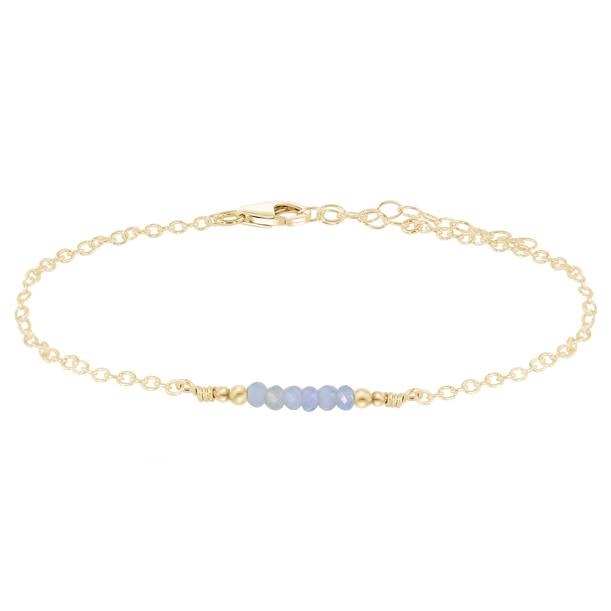 Sparkling Blue Lace Agate Gemstone Faceted Bead Bar Anklet - Sparkling Blue Lace Agate Gemstone Faceted Bead Bar Anklet - 14k Gold Fill - Luna Tide Handmade Crystal Jewellery