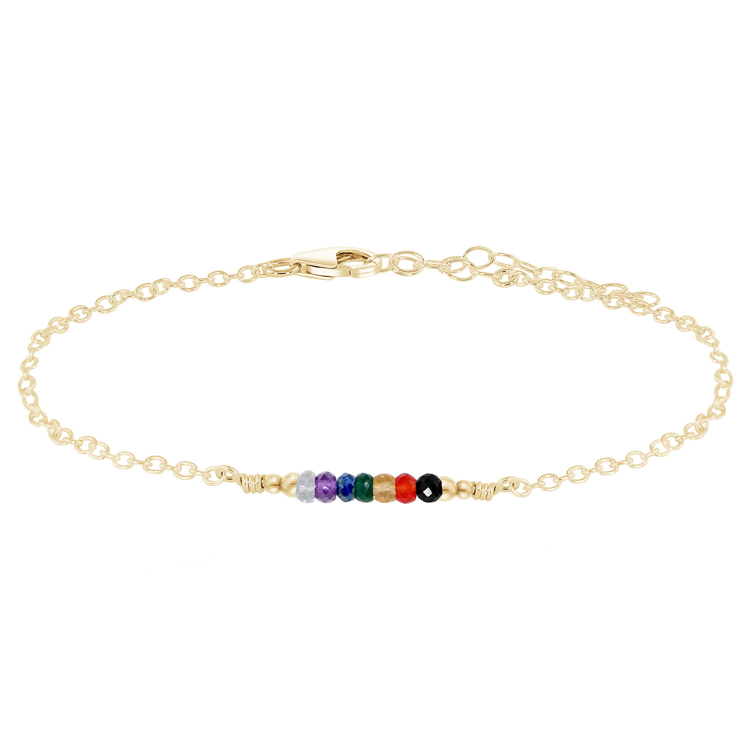 Sparkling Chakra Energy Crystals Faceted Bead Bar Anklet