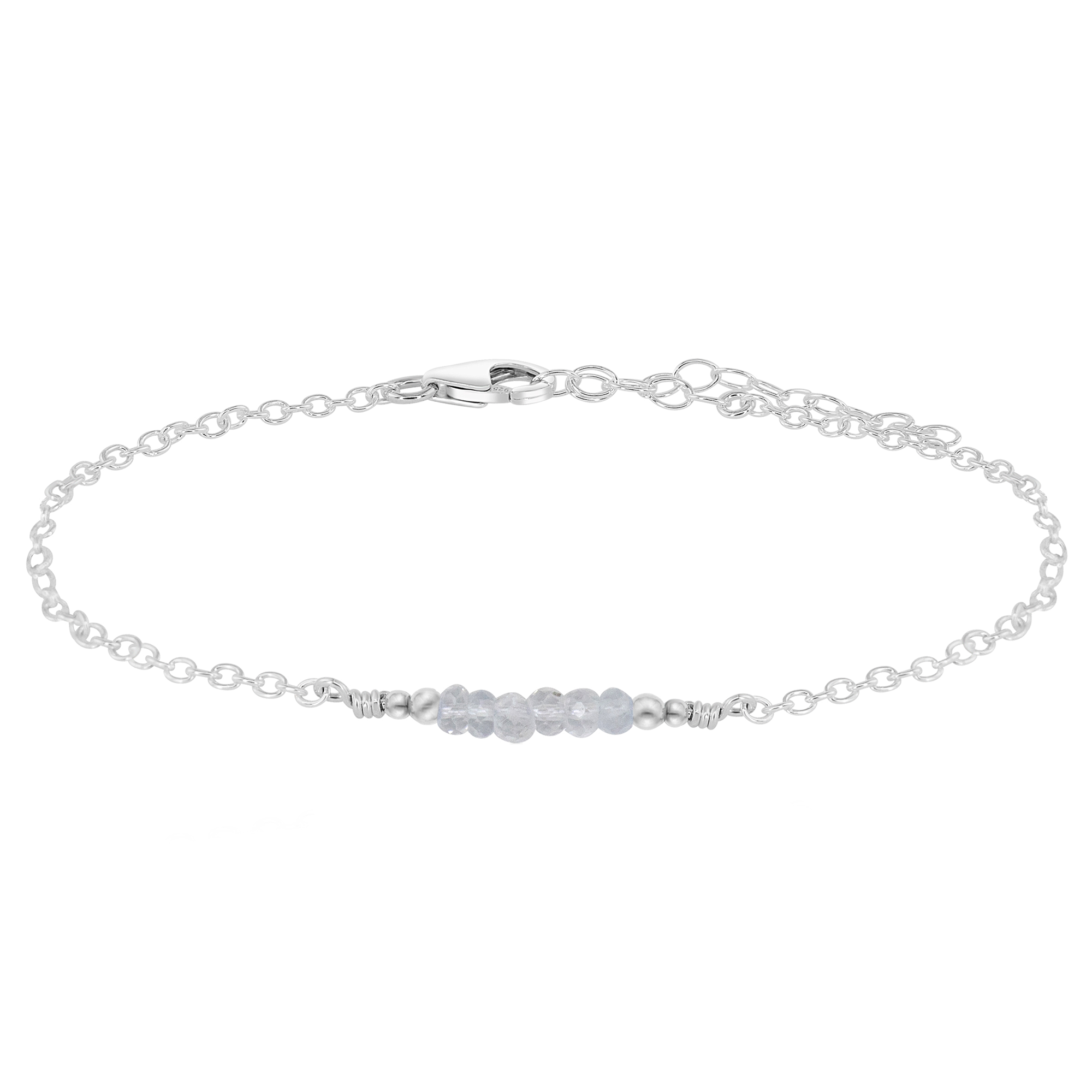 Sparkling Crystal Quartz Gemstone Faceted Bead Bar Anklet - Sparkling Crystal Quartz Gemstone Faceted Bead Bar Anklet - Sterling Silver - Luna Tide Handmade Crystal Jewellery
