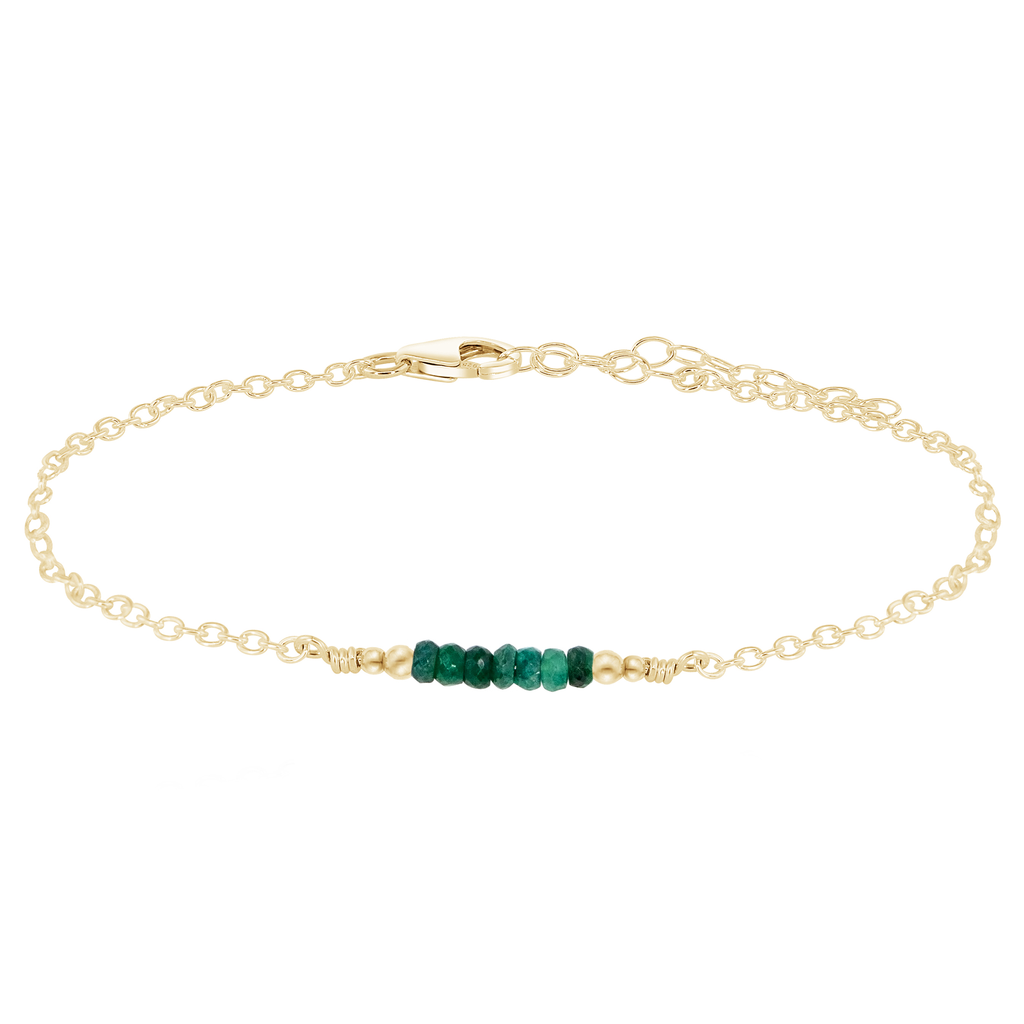Sparkling Emerald Gemstone Faceted Bead Bar Anklet - Sparkling Emerald Gemstone Faceted Bead Bar Anklet - 14k Gold Fill - Luna Tide Handmade Crystal Jewellery